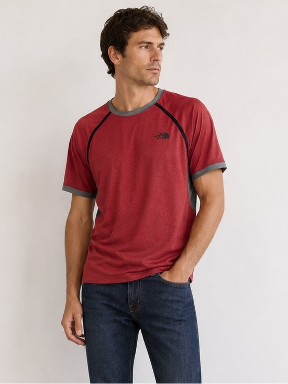 The North Face FlashDry Perfomance Shirt Men's Large Red Gray Short Sleeve